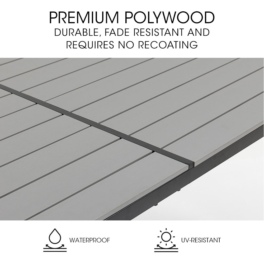 Rectangular Outdoor Dining Table 1.5x0.9m - Durable Polywood & Rust-Resistant Frame