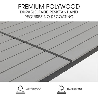 Rectangular Outdoor Dining Table 1.5x0.9m - Durable Polywood & Rust-Resistant Frame