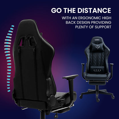 APEX Series Ergonomic Gaming Chair with Footrest & Recline, Black