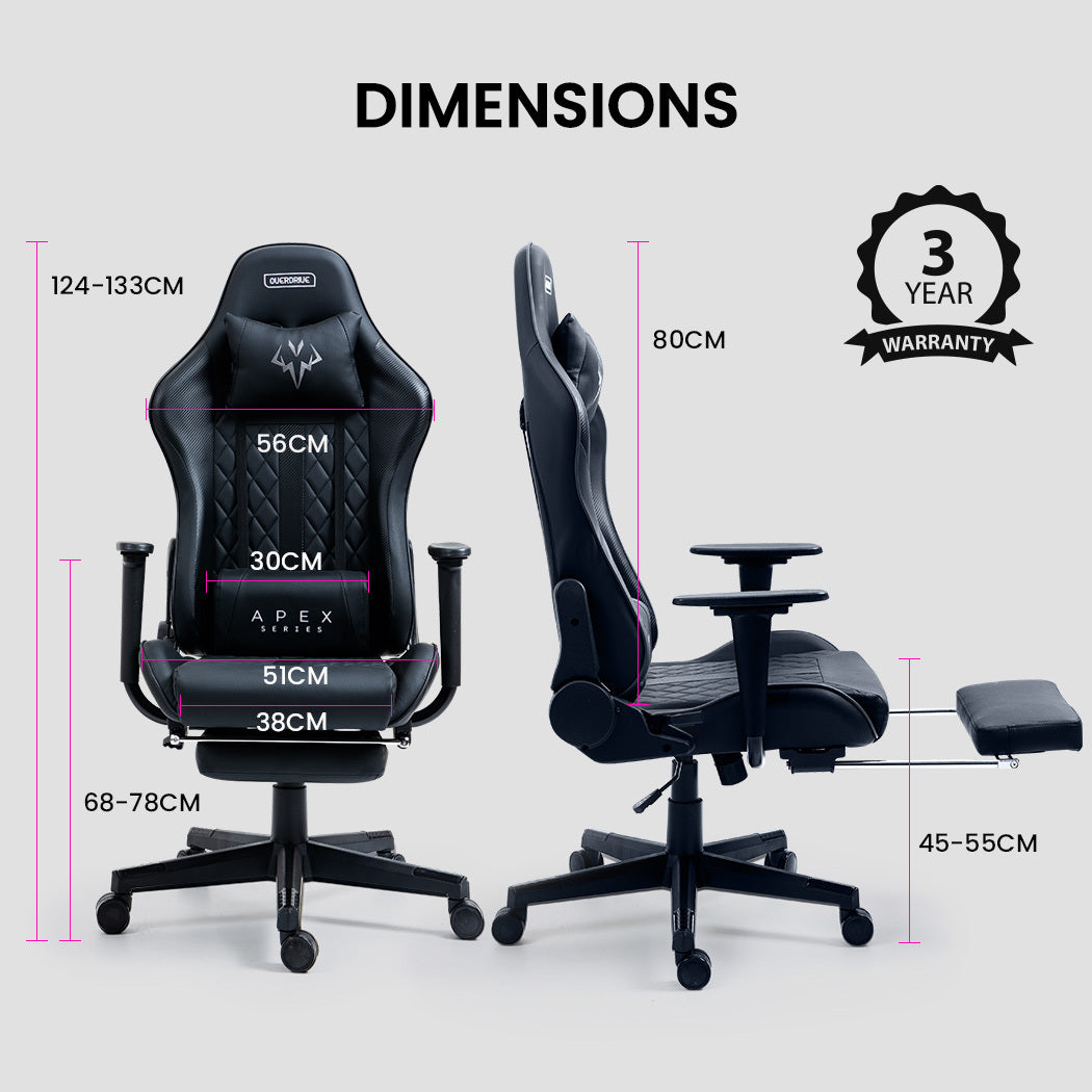APEX Series Ergonomic Gaming Chair with Footrest & Recline, Black