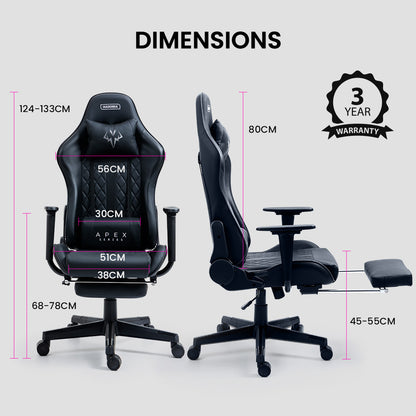 APEX Series Ergonomic Gaming Chair with Footrest & Recline, Black