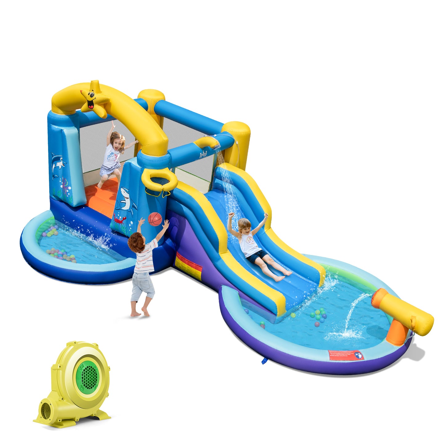 Ocean Inflatable Castle Inflatable Bounce House with 680W Blower