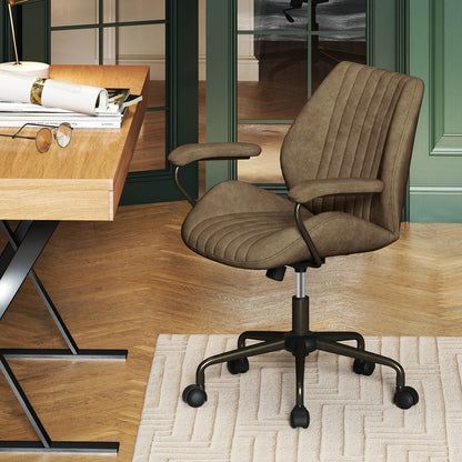 Office Chair Swivel Computer Chair Suede Fabric with Padded Arms-Olive