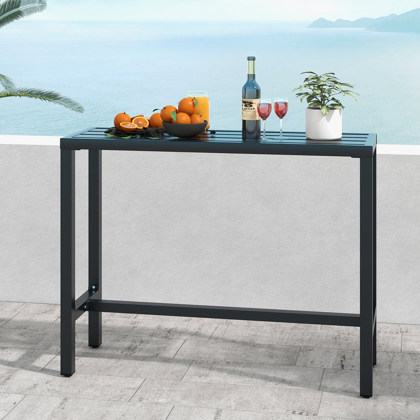 Outdoor Bar Table 120 cm Rectangle Patio Counter Height Table High Pub Table-Black-M
