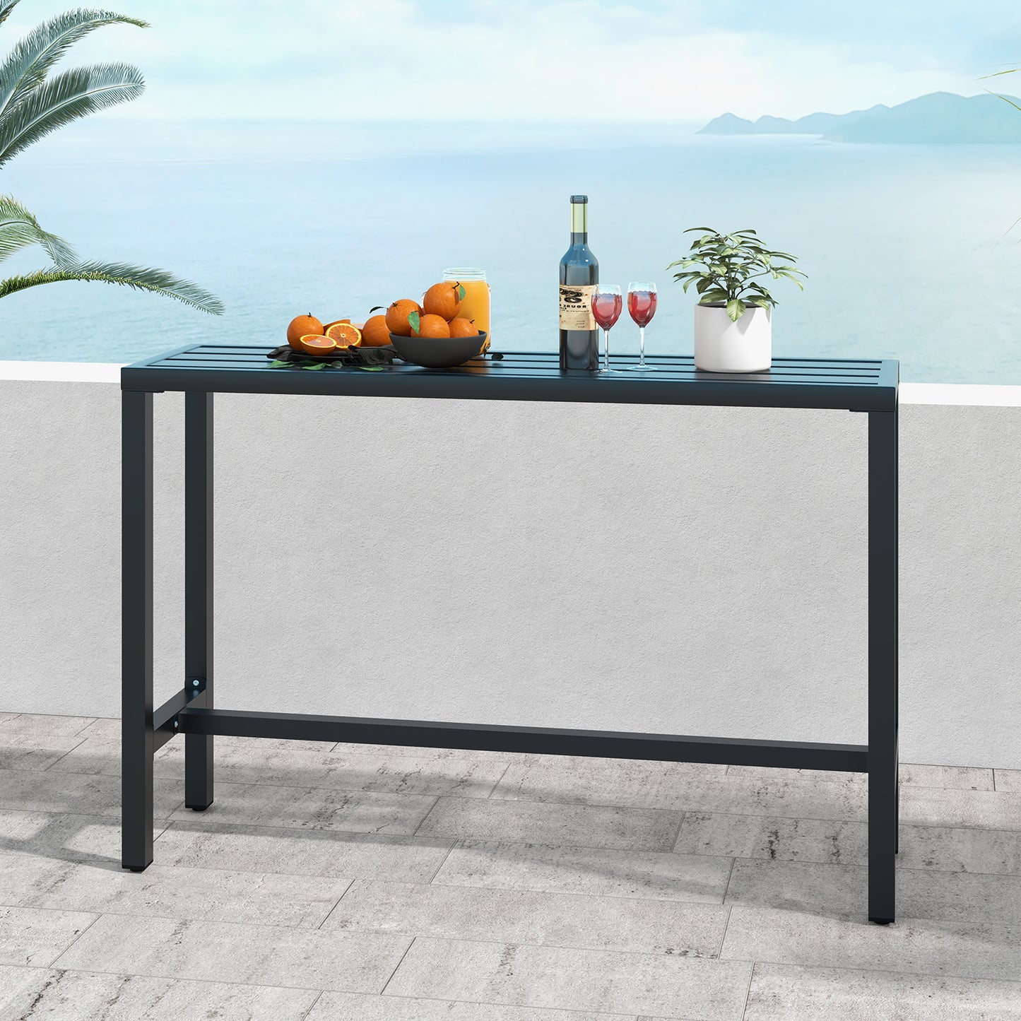 Outdoor Bar Table 140 cm Rectangle Patio Counter Height Table High Pub Table-Black-L