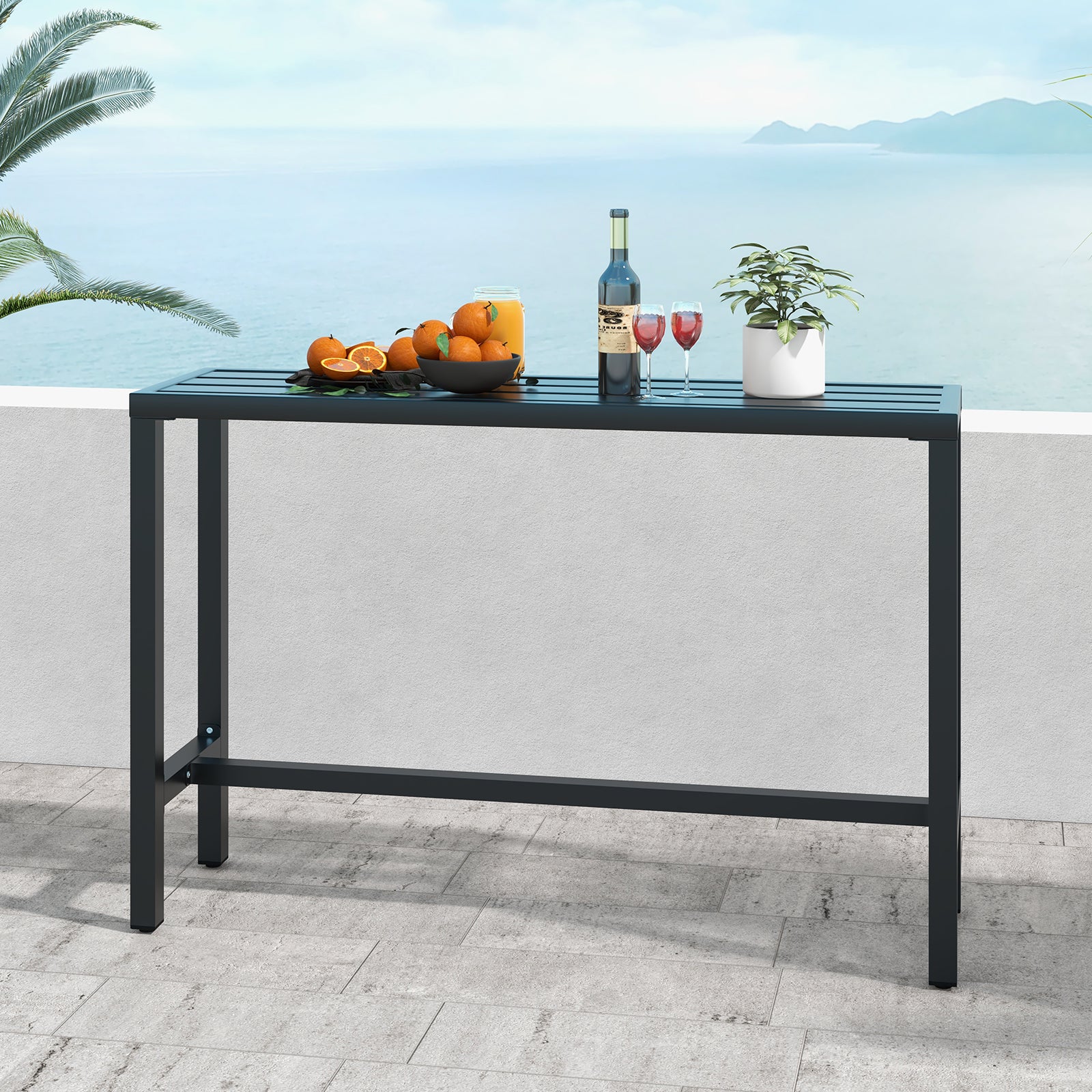 Outdoor Bar Table 140 cm Rectangle Patio Counter Height Table High Pub Table-Black-L