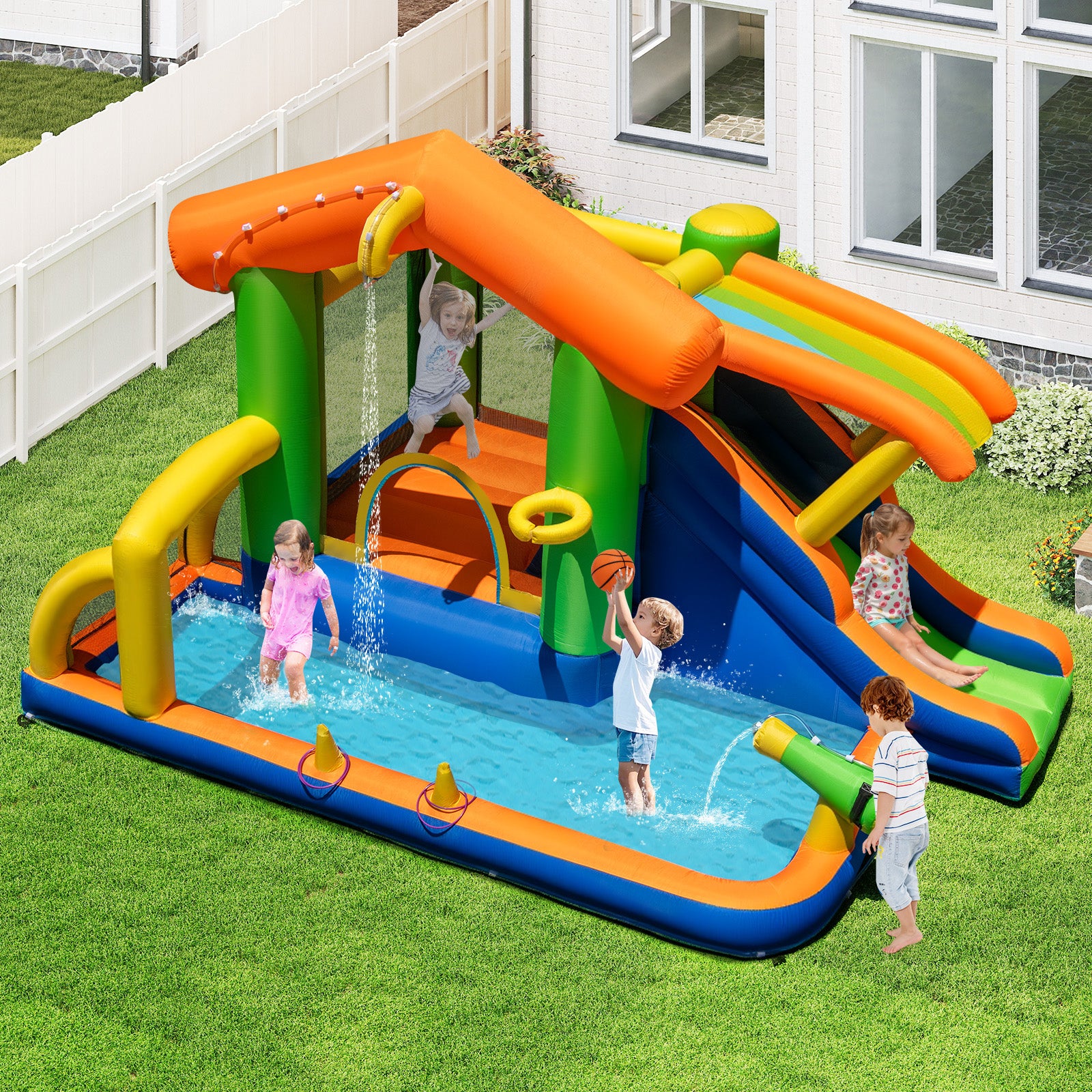 8-In-1 Outdoor Bouncy Castle with 550W Blower