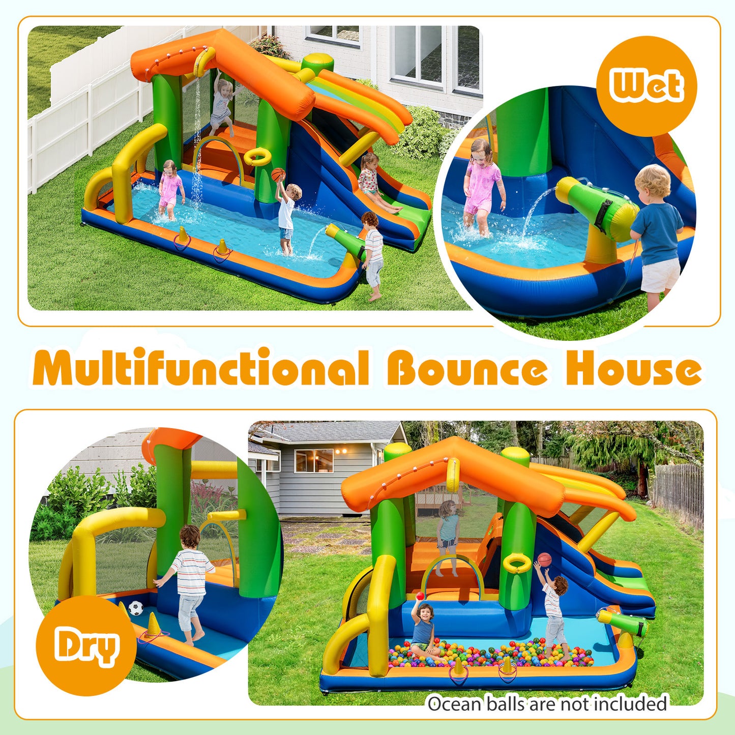 8-In-1 Outdoor Bouncy Castle with 550W Blower