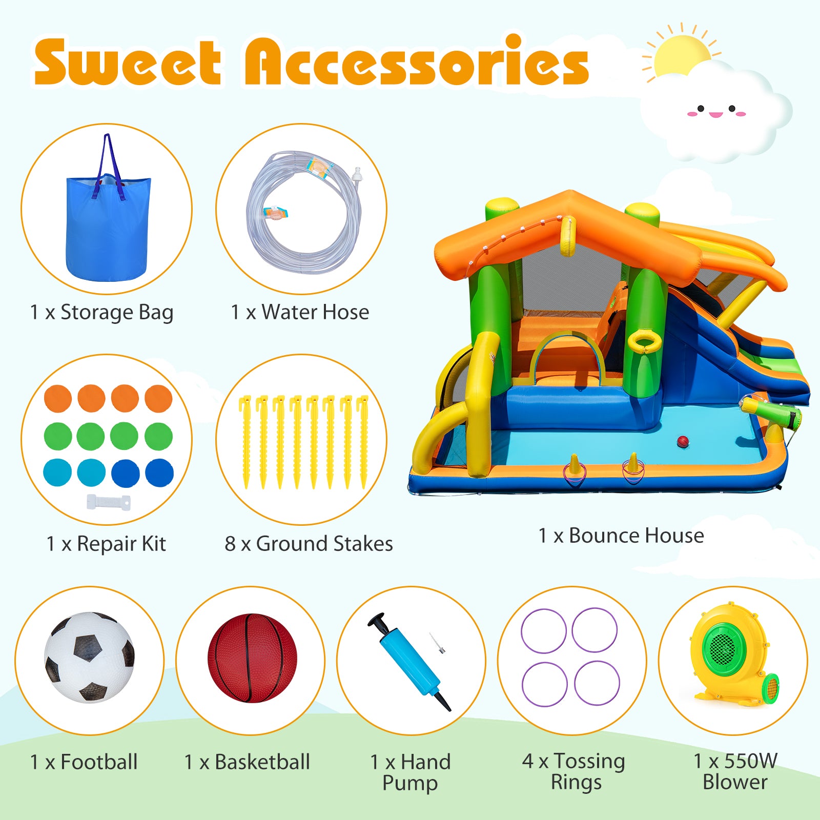 8-In-1 Outdoor Bouncy Castle with 550W Blower