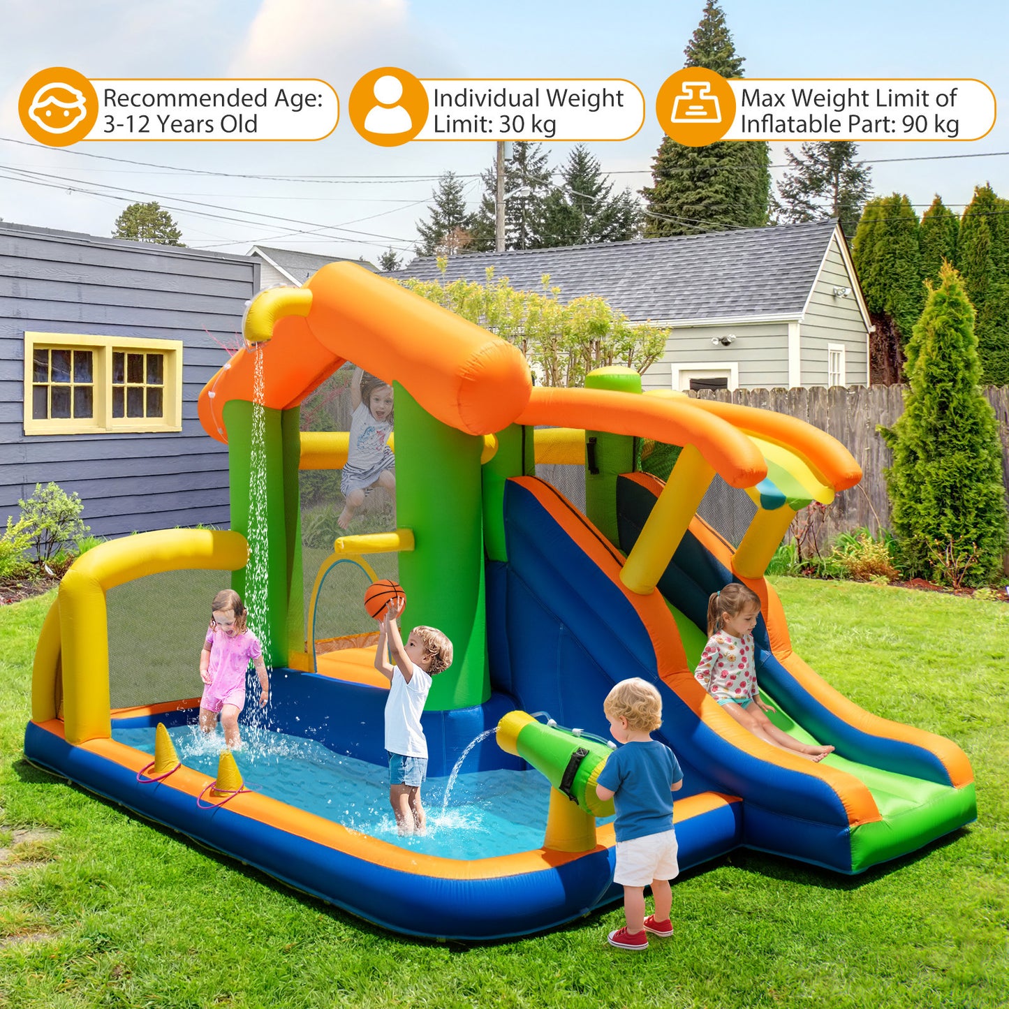 8-In-1 Outdoor Bouncy Castle with 550W Blower