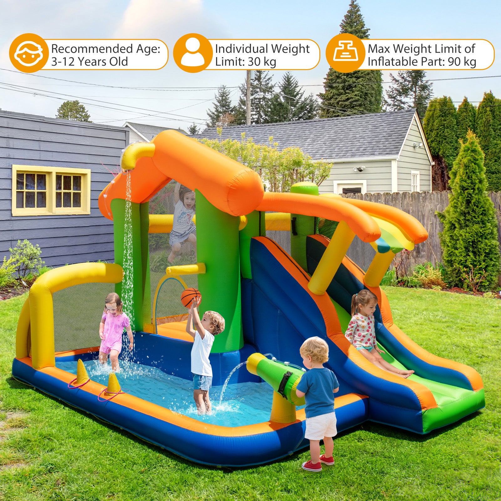 8-In-1 Outdoor Bouncy Castle with 550W Blower