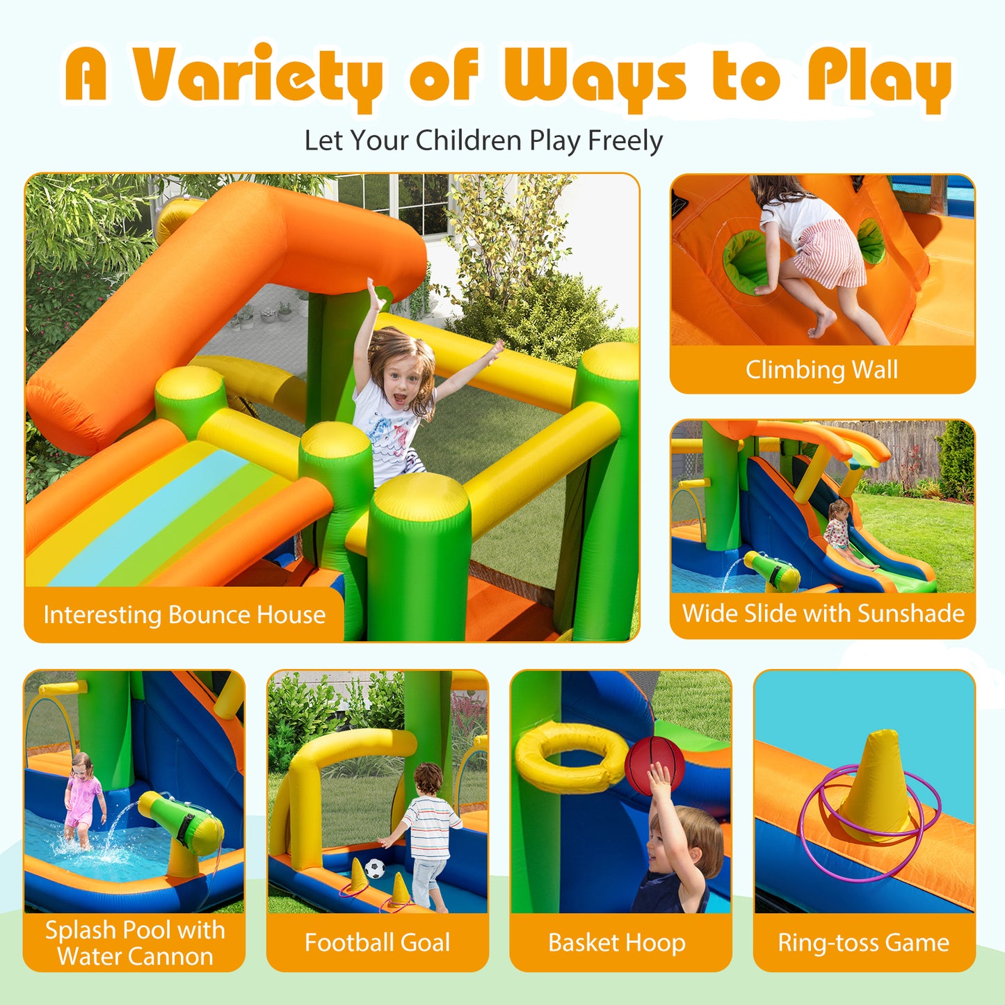 8-In-1 Outdoor Bouncy Castle with 550W Blower
