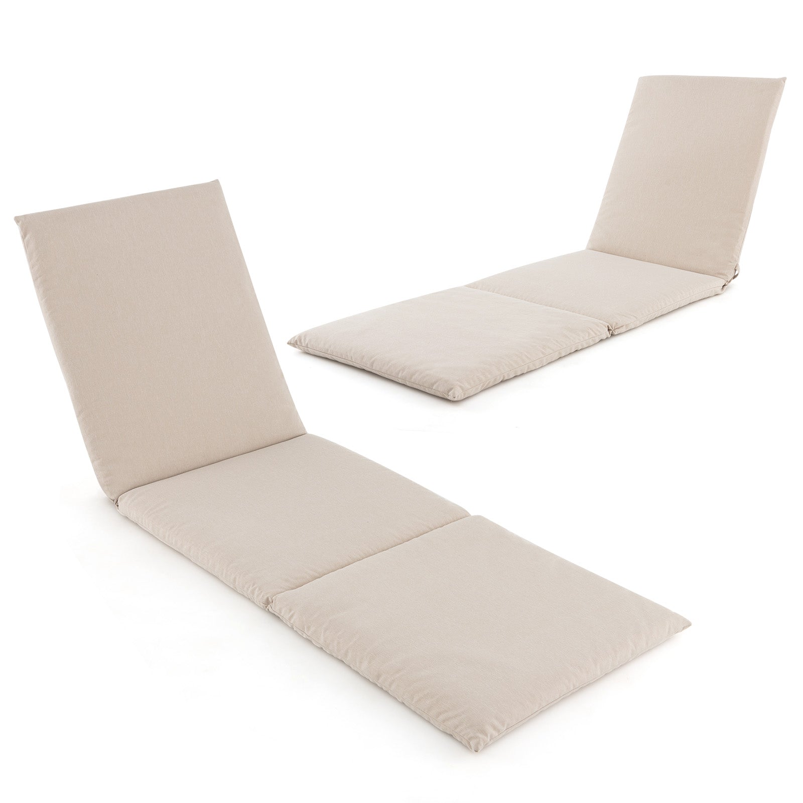 Outdoor Chaise Lounge Cushion with Hook and Loop Fastener-White