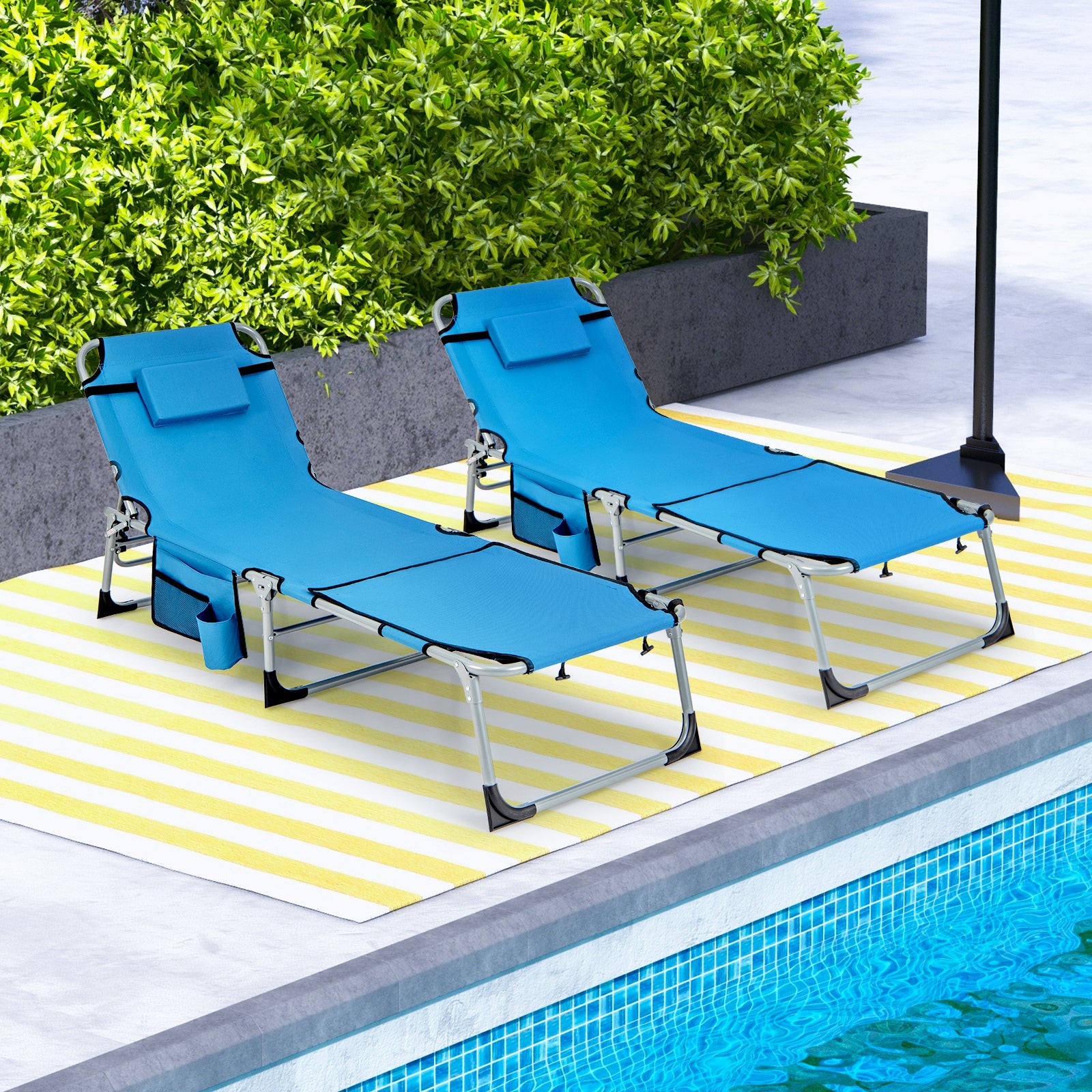 Outdoor Folding Chaise Lounge Chair 5-position Lounge Chair-Blue