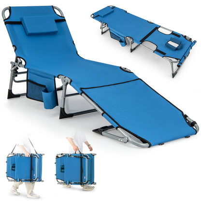 Outdoor Folding Chaise Lounge Chair 5-position Lounge Chair-Blue