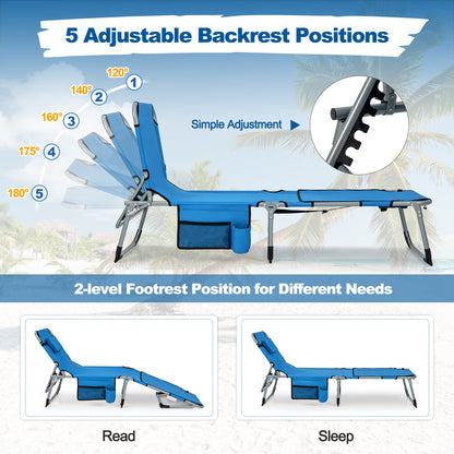 Outdoor Folding Chaise Lounge Chair 5-position Lounge Chair-Blue
