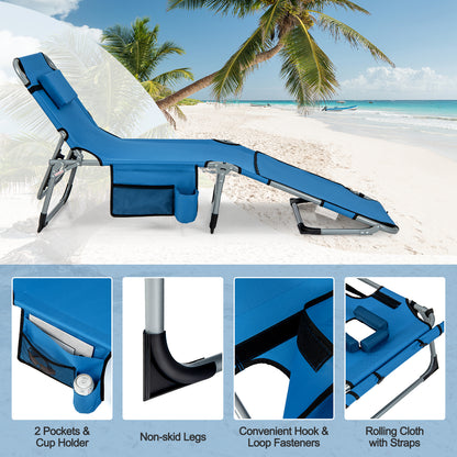 Outdoor Folding Chaise Lounge Chair 5-position Lounge Chair-Blue