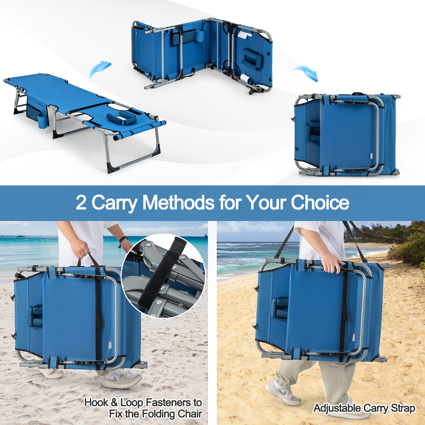 Outdoor Folding Chaise Lounge Chair 5-position Lounge Chair-Blue