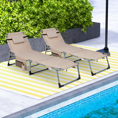 Outdoor Folding Chaise Lounge Chair 5-position Lounge Chair-Brown