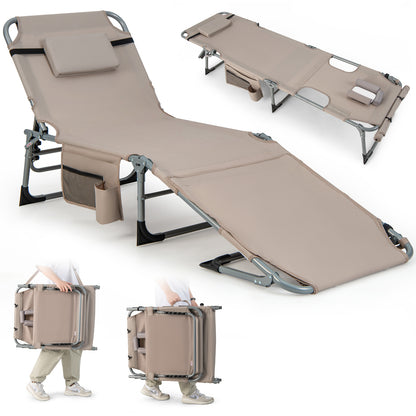 Outdoor Folding Chaise Lounge Chair 5-position Lounge Chair-Brown