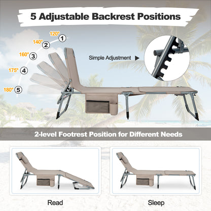 Outdoor Folding Chaise Lounge Chair 5-position Lounge Chair-Brown