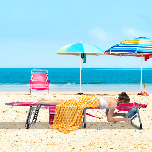 Outdoor Folding Chaise Lounge Chair 5-position Lounge Chair-Pink