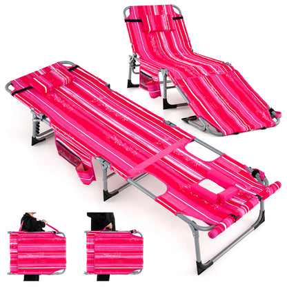 Outdoor Folding Chaise Lounge Chair 5-position Lounge Chair-Pink