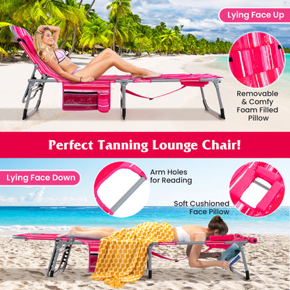 Outdoor Folding Chaise Lounge Chair 5-position Lounge Chair-Pink