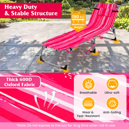 Outdoor Folding Chaise Lounge Chair 5-position Lounge Chair-Pink