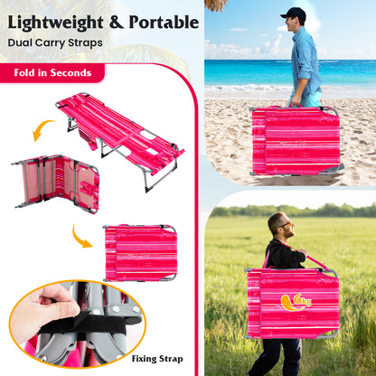 Outdoor Folding Chaise Lounge Chair 5-position Lounge Chair-Pink
