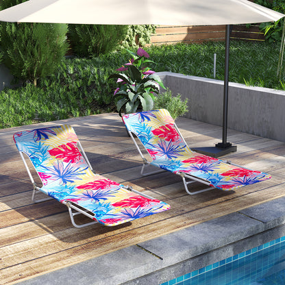 2 Pieces 5-position Outdoor Folding Chaise Lounge with Carry Strap for Patio-Multicolour