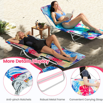 2 Pieces 5-position Outdoor Folding Chaise Lounge with Carry Strap for Patio-Multicolour