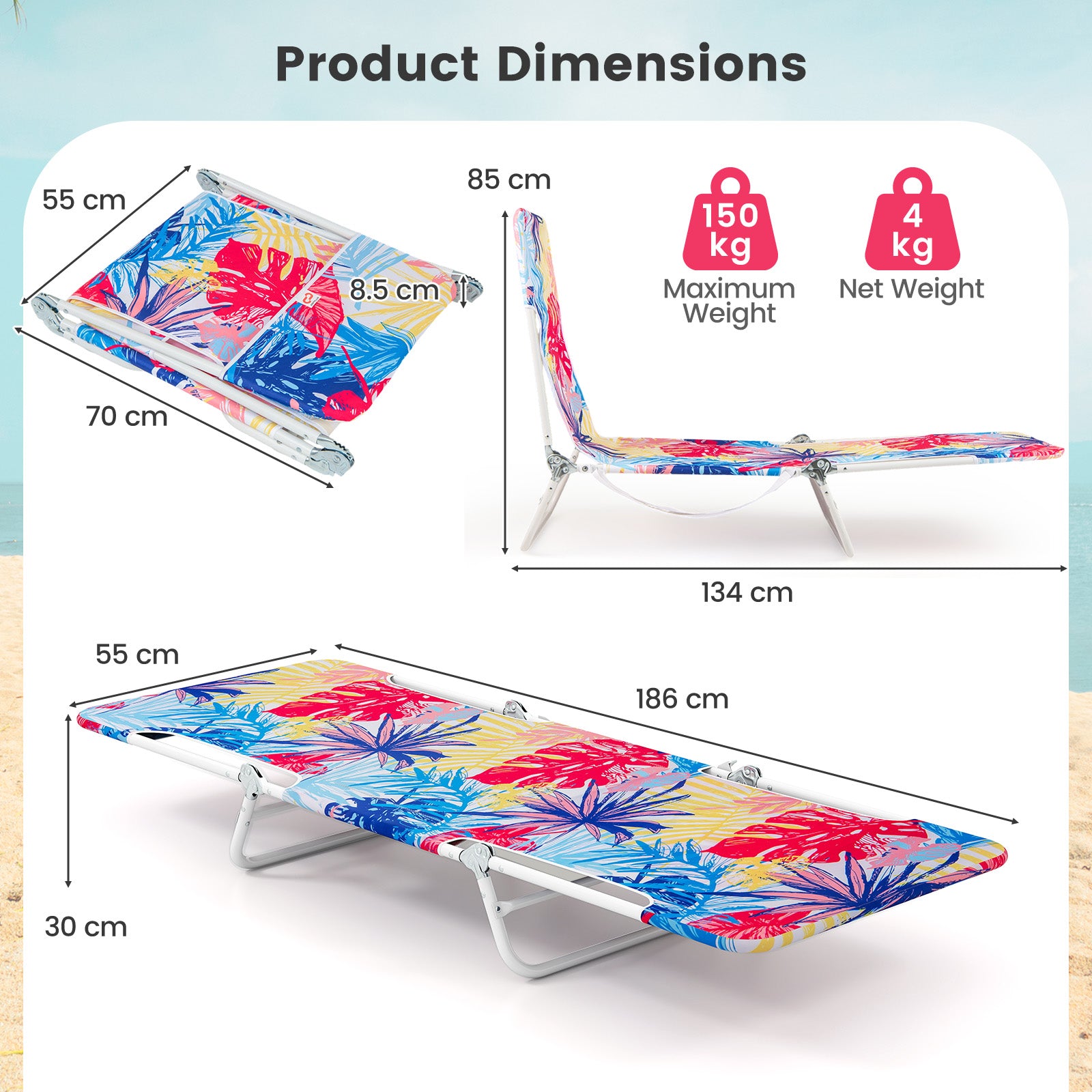 2 Pieces 5-position Outdoor Folding Chaise Lounge with Carry Strap for Patio-Multicolour