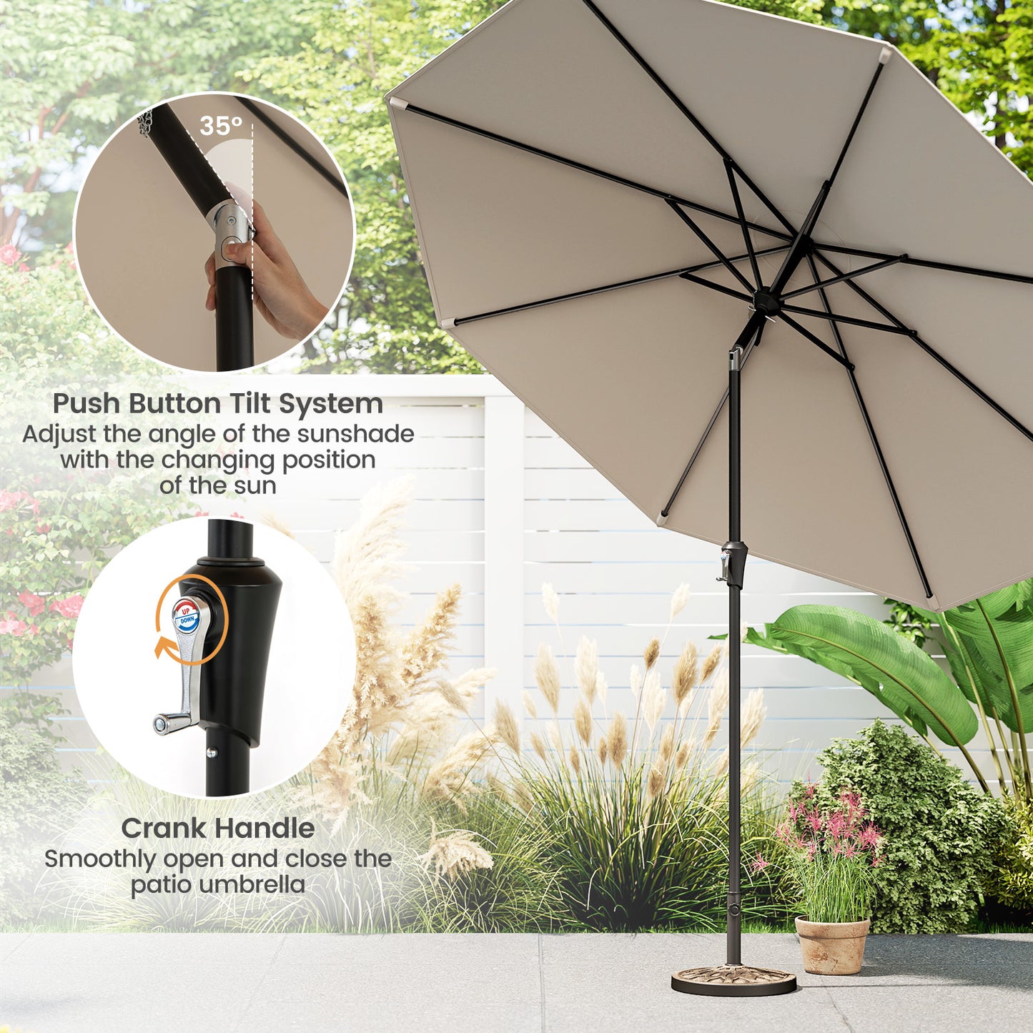 Classic Outdoor Umbrella with UV protective and water-proof for Patio/Yard-Beige
