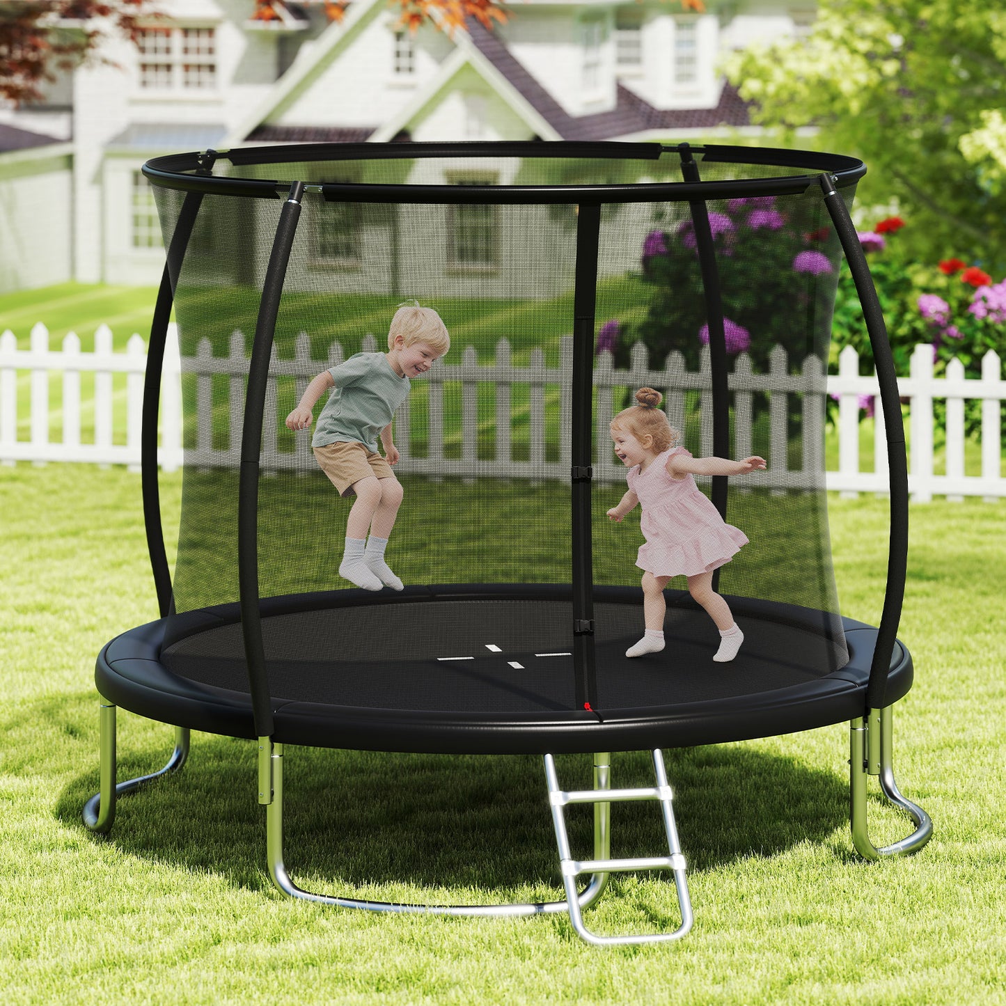 Outdoor Heavy-Duty Recreational Trampoline with Safety Enclosure Net-Black