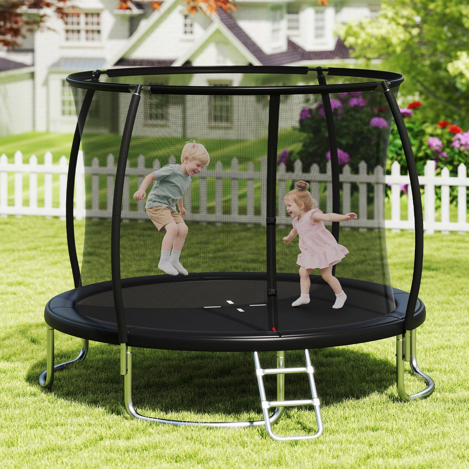 Outdoor Heavy-Duty Recreational Trampoline with Safety Enclosure Net-Black
