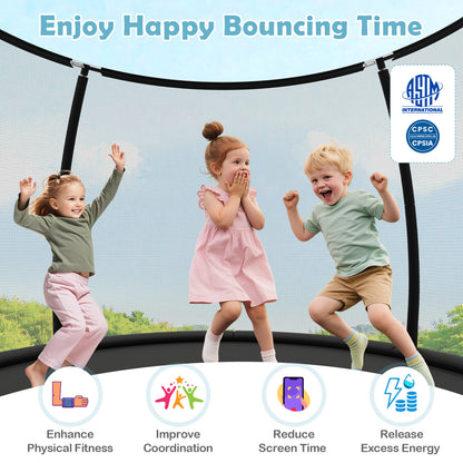 Outdoor Heavy-Duty Recreational Trampoline with Safety Enclosure Net-Black
