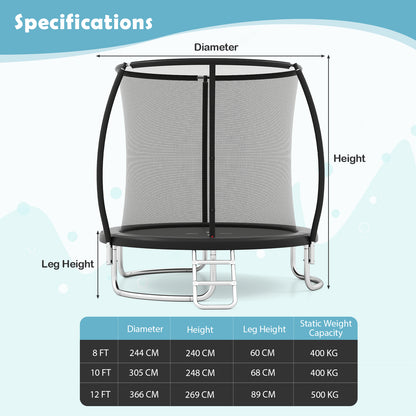 Outdoor Heavy-Duty Recreational Trampoline with Safety Enclosure Net-Black