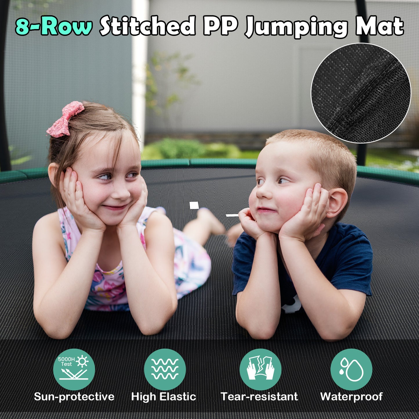 Outdoor Heavy-Duty Recreational Trampoline with Safety Enclosure Net-Green