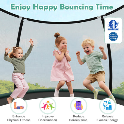 Outdoor Heavy-Duty Recreational Trampoline with Safety Enclosure Net-Green