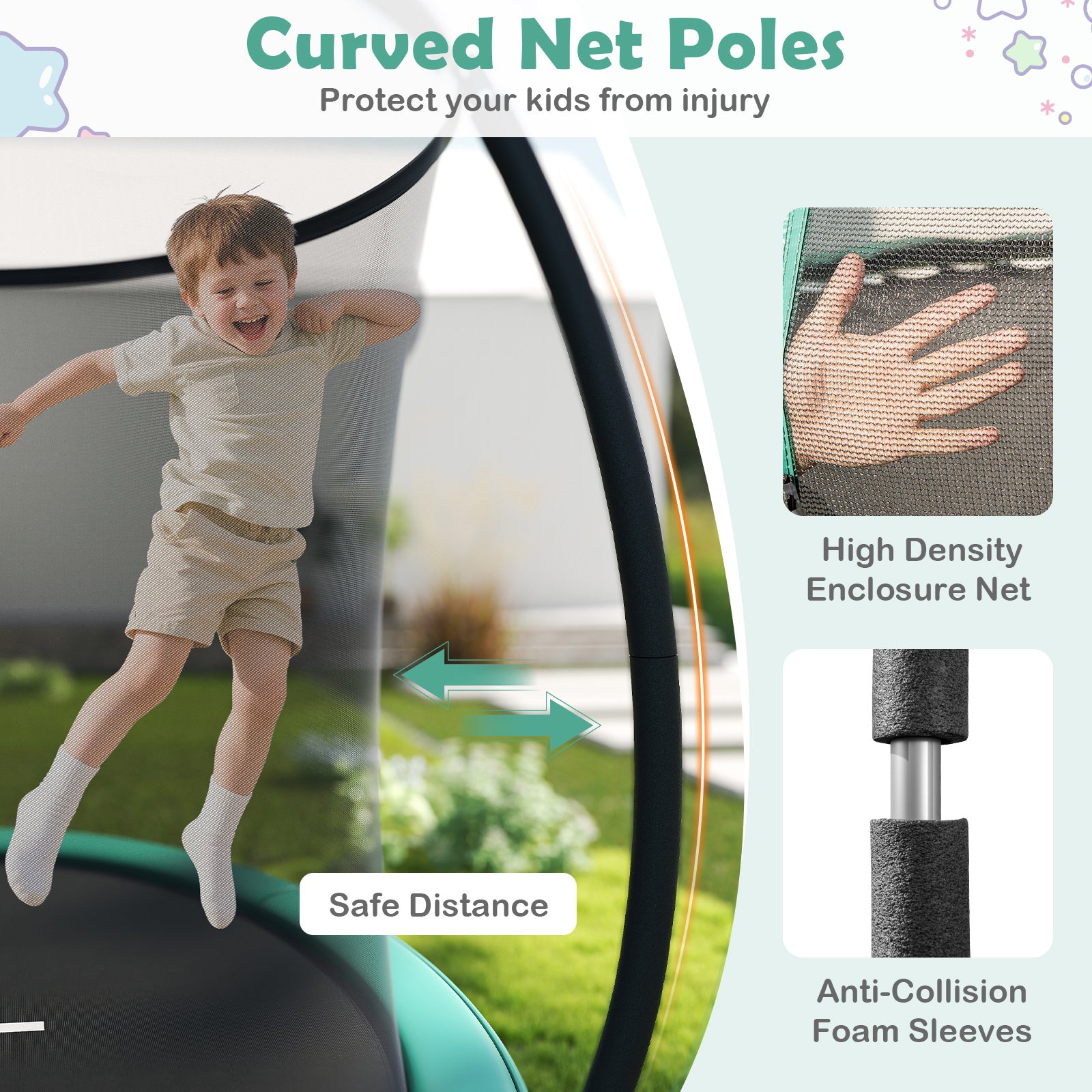 Outdoor Heavy-Duty Recreational Trampoline with Safety Enclosure Net-Green