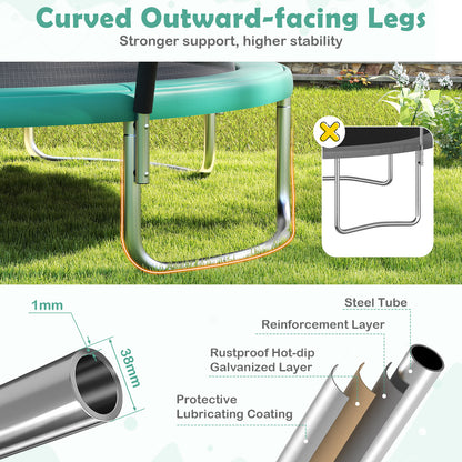 Outdoor Heavy-Duty Recreational Trampoline with Safety Enclosure Net-Green