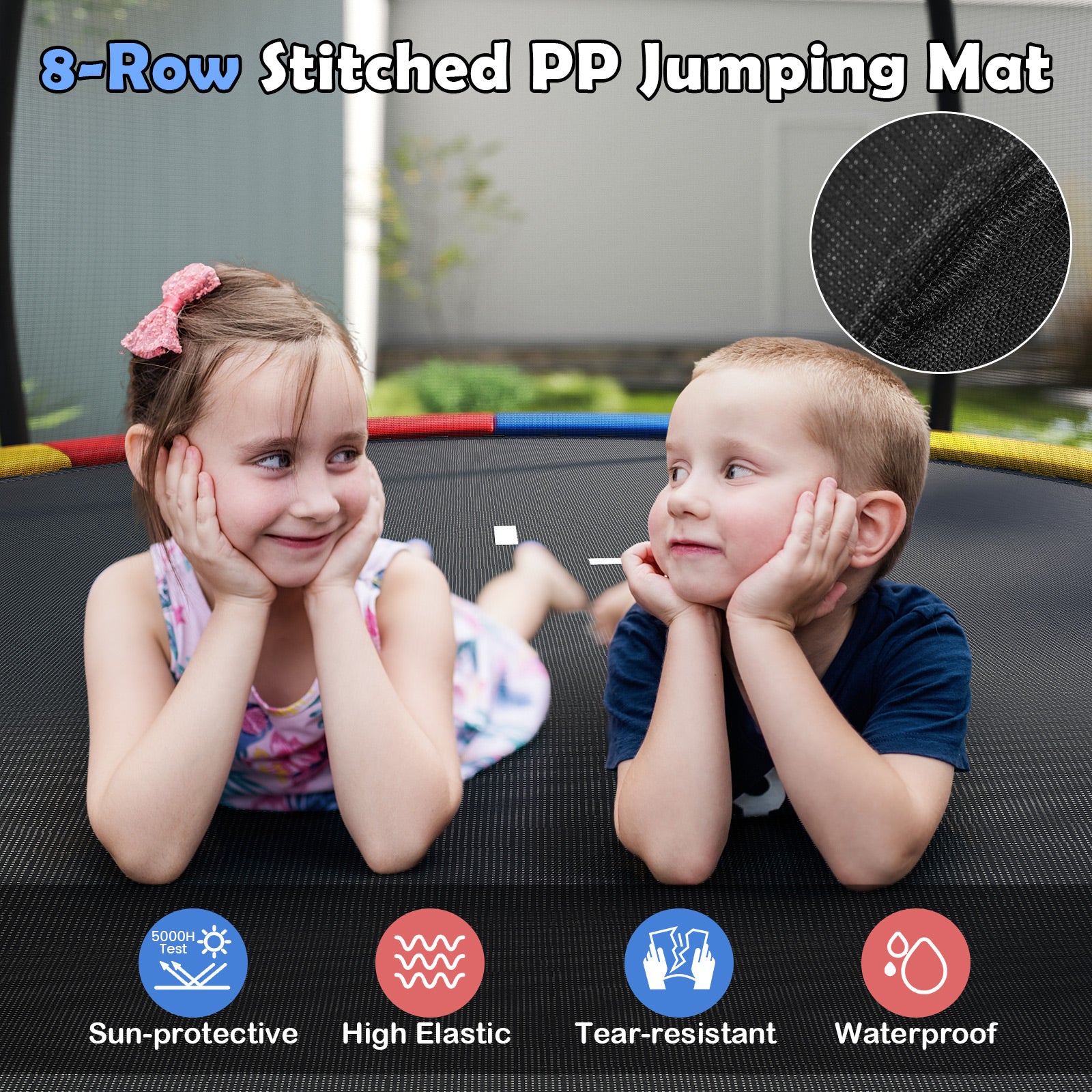 Outdoor Heavy-Duty Recreational Trampoline with Safety Enclosure Net-Multicolour