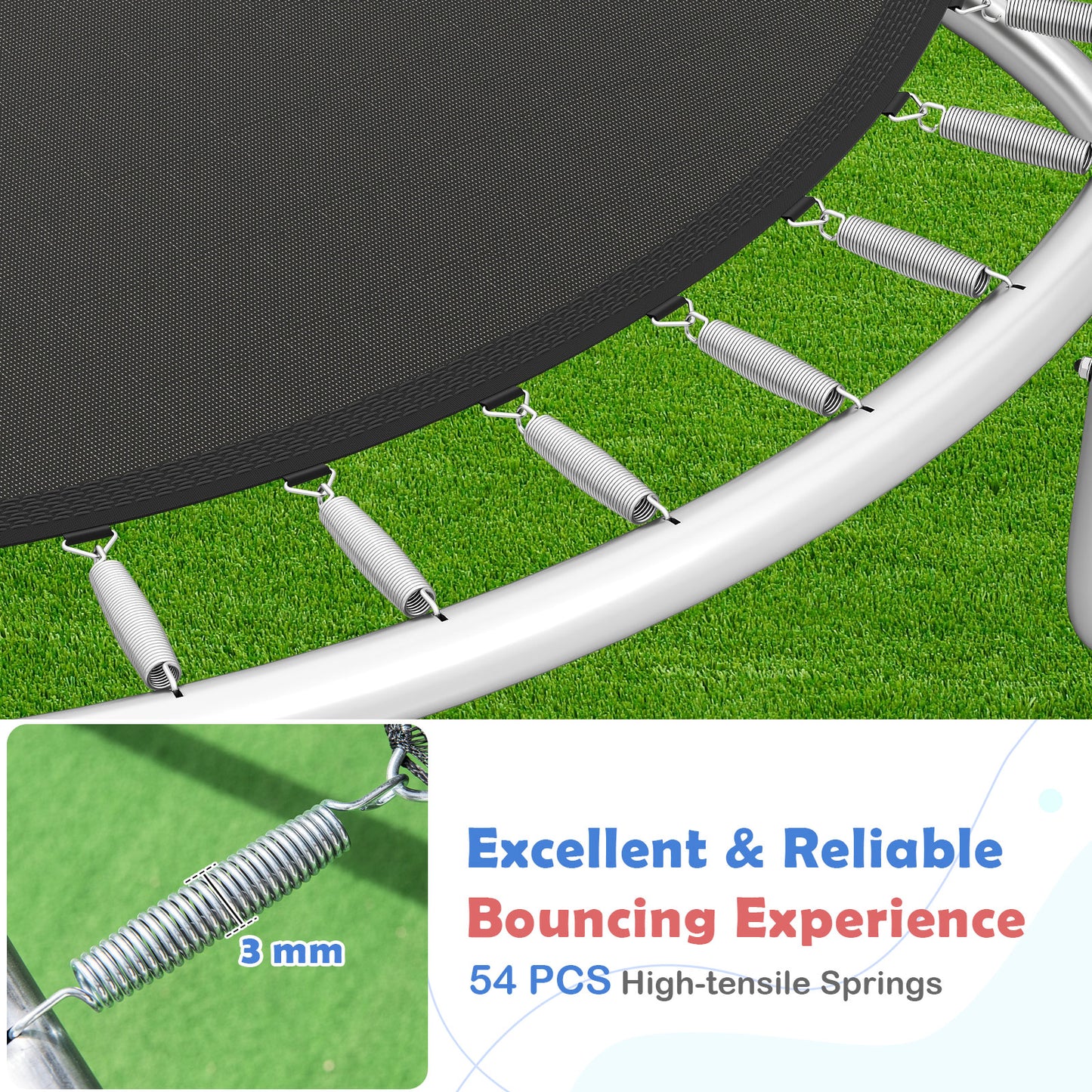 Outdoor Heavy-Duty Recreational Trampoline with Safety Enclosure Net-Multicolour