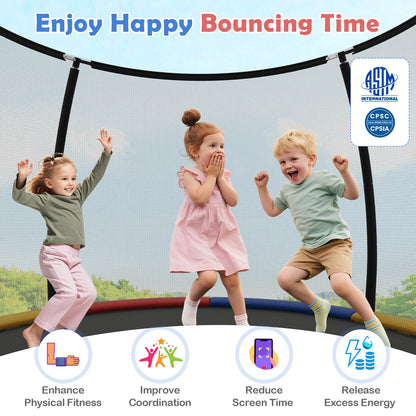 Outdoor Heavy-Duty Recreational Trampoline with Safety Enclosure Net-Multicolour