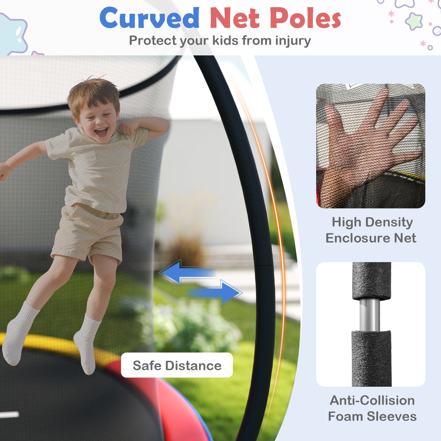 Outdoor Heavy-Duty Recreational Trampoline with Safety Enclosure Net-Multicolour