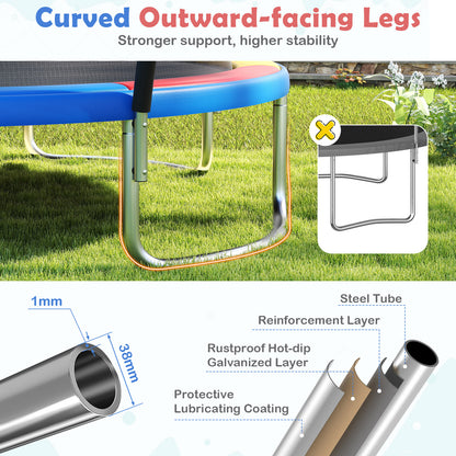 Outdoor Heavy-Duty Recreational Trampoline with Safety Enclosure Net-Multicolour