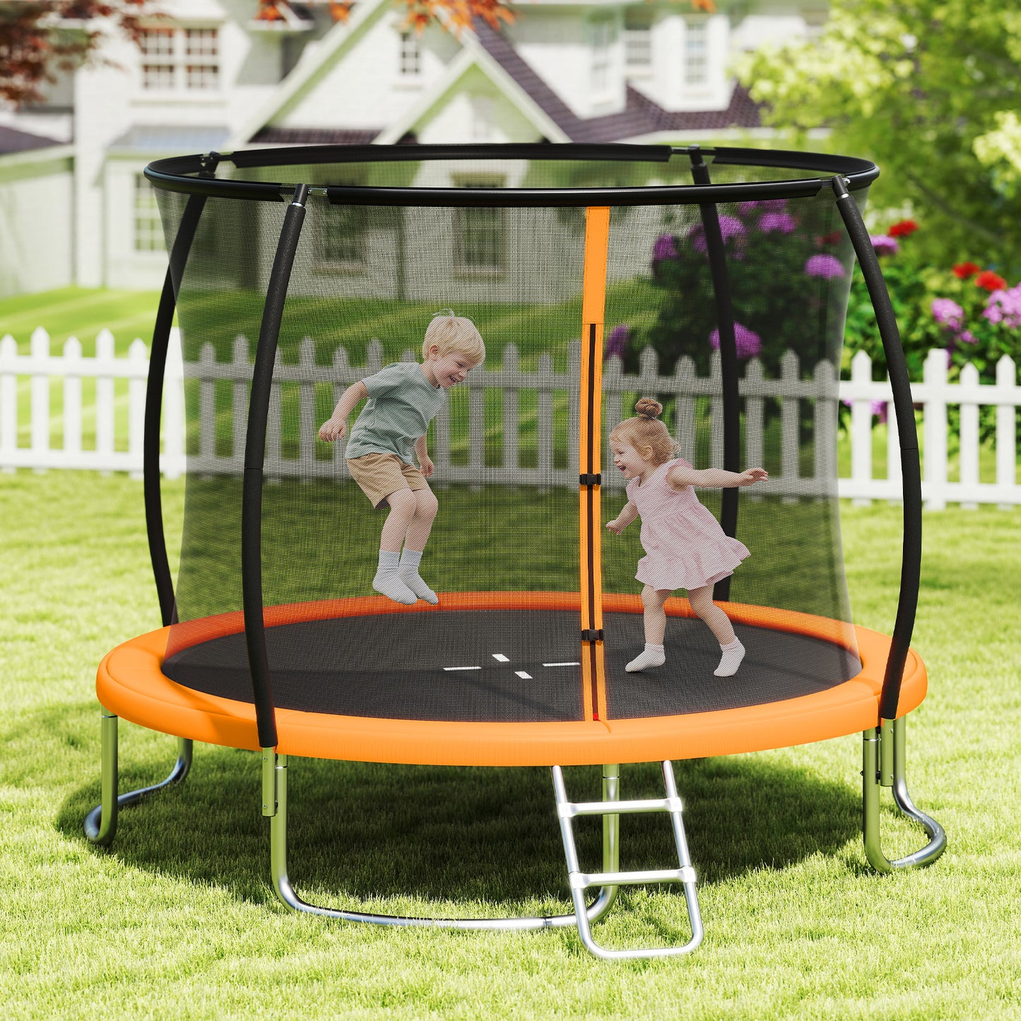 Outdoor Heavy-Duty Recreational Trampoline with Safety Enclosure Net-Orange