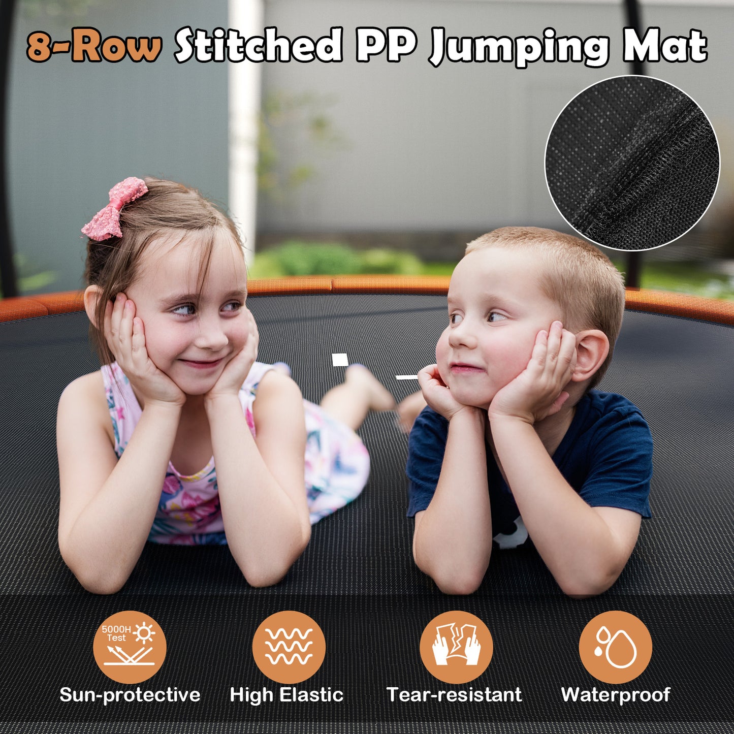 Outdoor Heavy-Duty Recreational Trampoline with Safety Enclosure Net-Orange