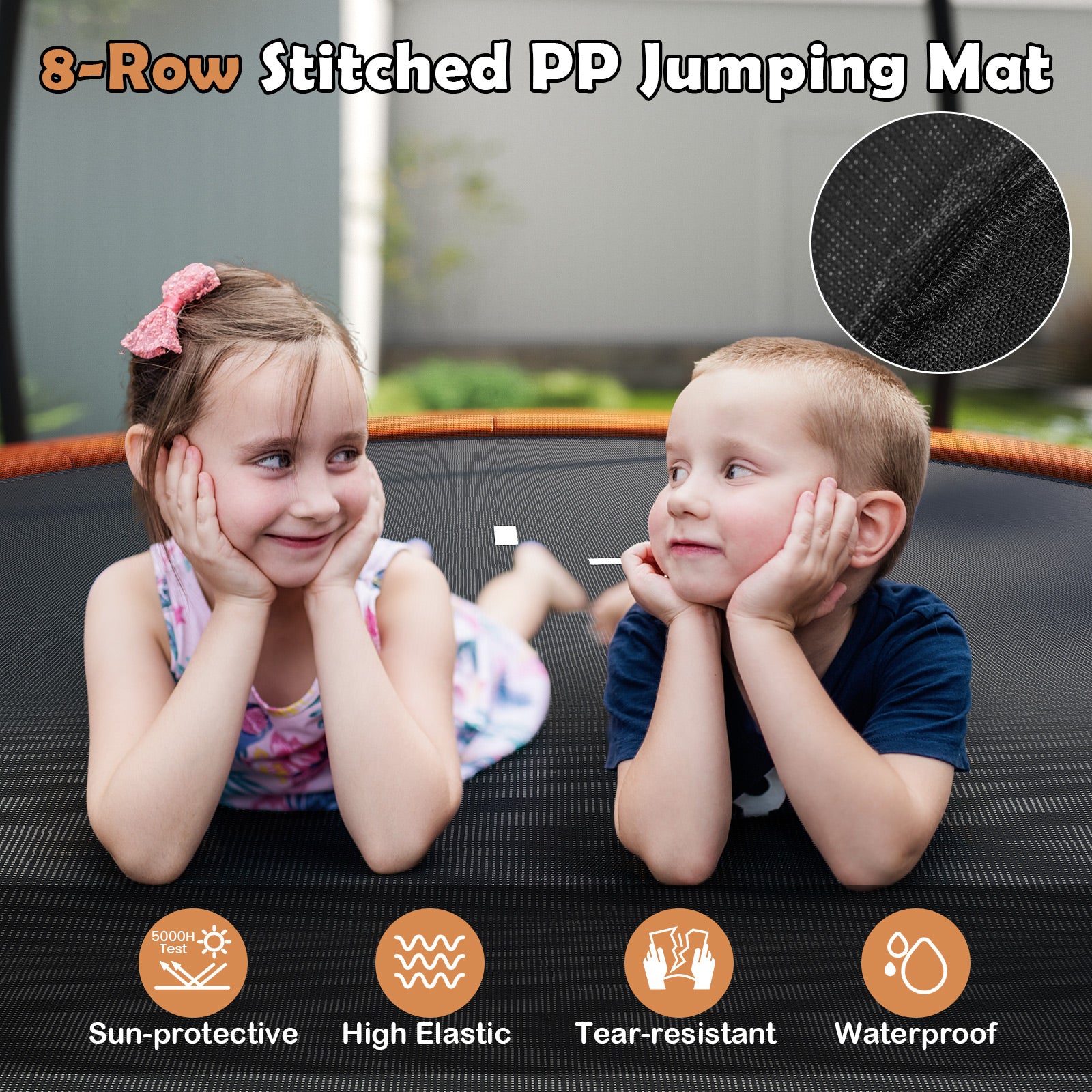 Outdoor Heavy-Duty Recreational Trampoline with Safety Enclosure Net-Orange